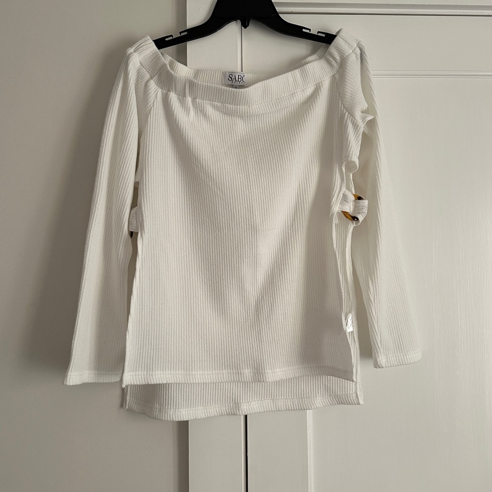*LAST CHANCE NWOT Sabo Skirt White Ribbed Side Slit Tunic Sweater